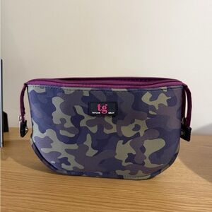 Taylor Gray Camouflage Cosmetic Case with Purple Trim